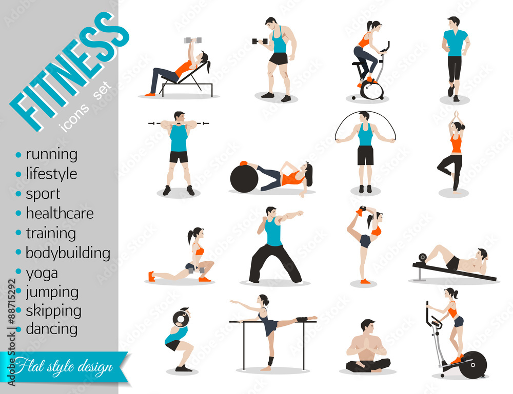 Training people icons set for sport and fitness infographics