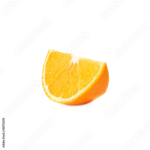 Slice section of orange isolated over the white background