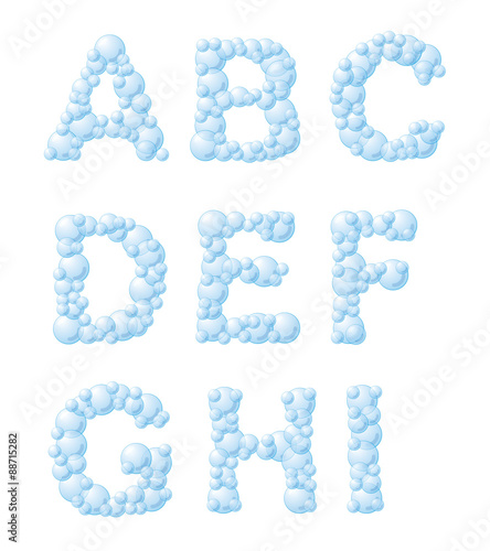 Vector bubble foam font, from A to I