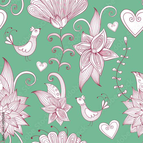 Hand-drawn floral background. Seamless pattern. Can be used for textile design, web page background, surface textures, wallpaper