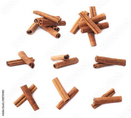 Pile of cinnamon sticks isolated