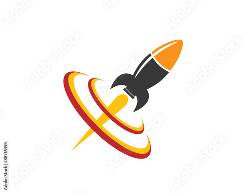 flat vector illustration of rocket on launch passing trough orbit