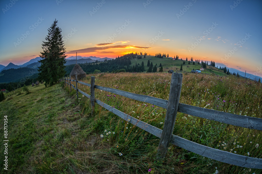 beautiful sunset in the Carpathian mountains