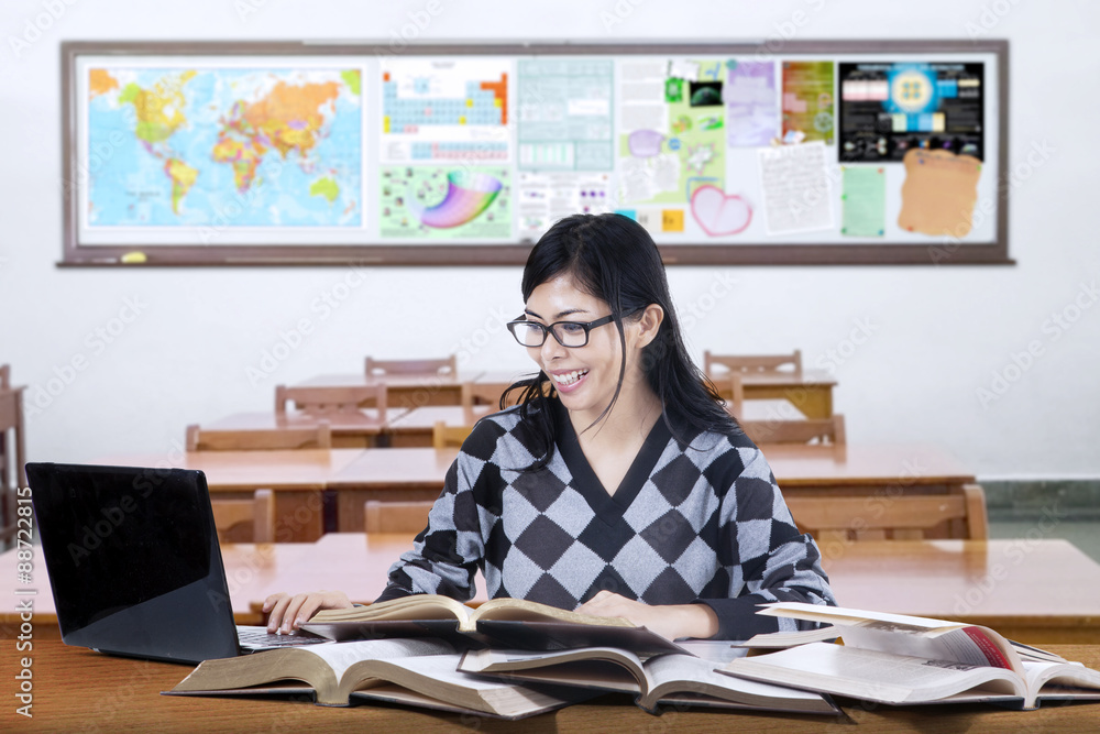 Casual student studying in the class Casual student studying in the class
