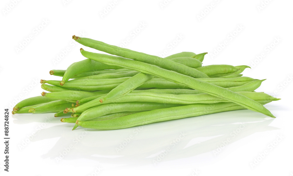 Pile of green french beans in isolated white background Pile of green french beans in isolated white background