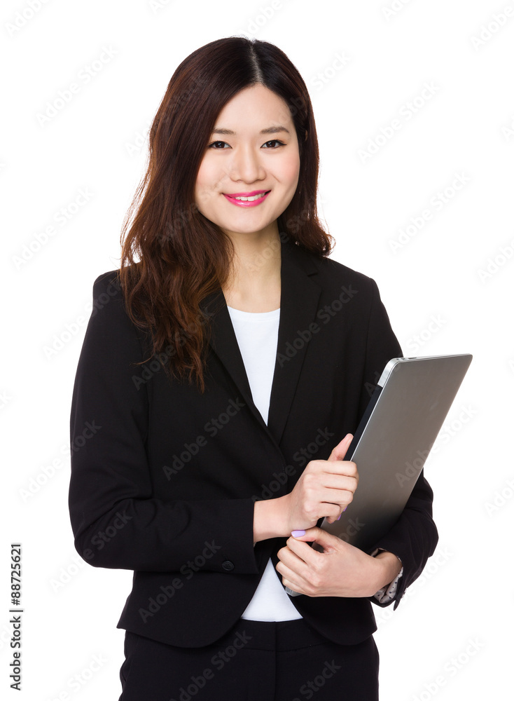 Asian businesswoman hold with laptop computer Asian businesswoman hold with laptop computer