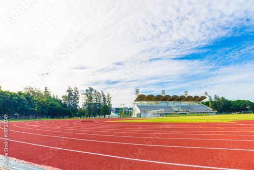 Running track in stadium against blusky