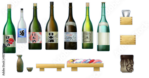 日本酒や一升瓶や湯呑み 日本料理 寿司店小物 Stock イラスト Adobe Stock
