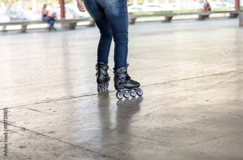 Walk on roller skates for skating