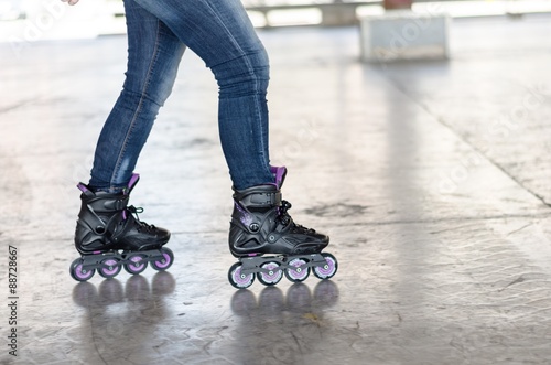 Walk on roller skates for skating