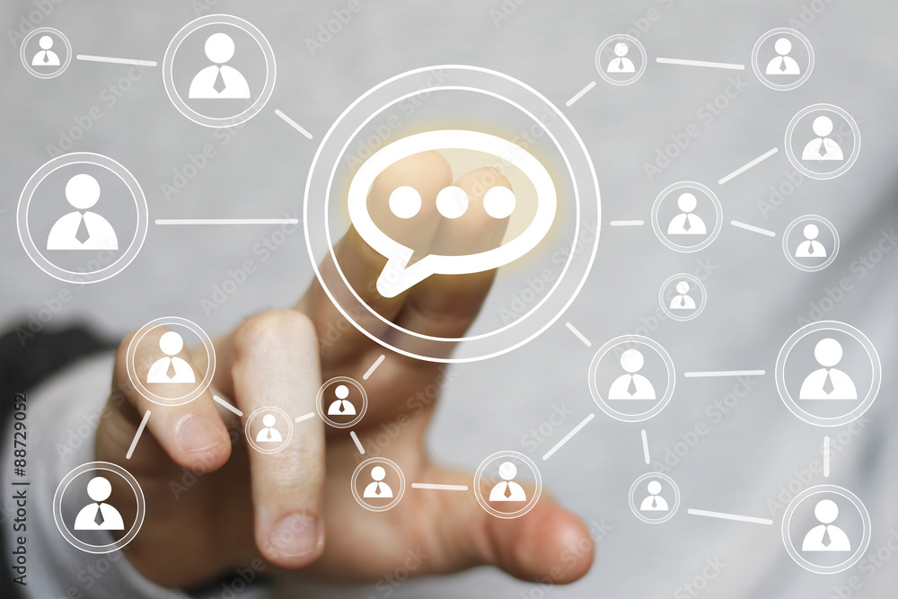 Businessman push virtual button cloud signal icon Businessman push virtual button cloud signal icon