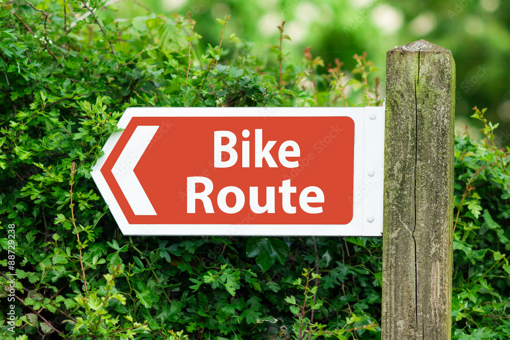 Direction Arrow, Sign To Bike Route in Red Color
