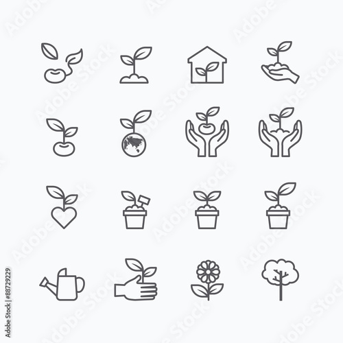 plant and sprout growing icons flat line design vector.