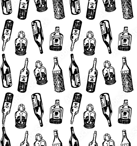 Seamless pattern with different alcohol bottles