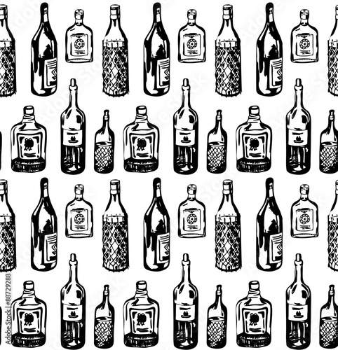 Seamless pattern with different alcohol bottles