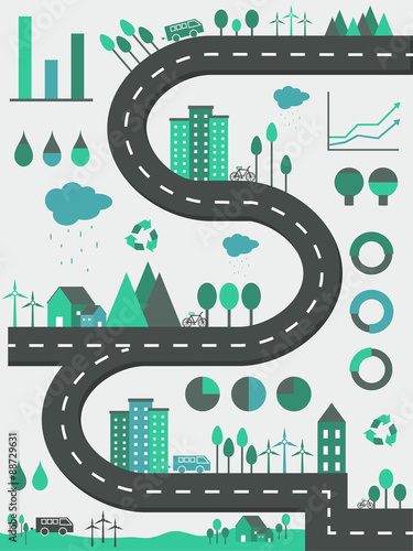 Ecological infographic elements with city view.