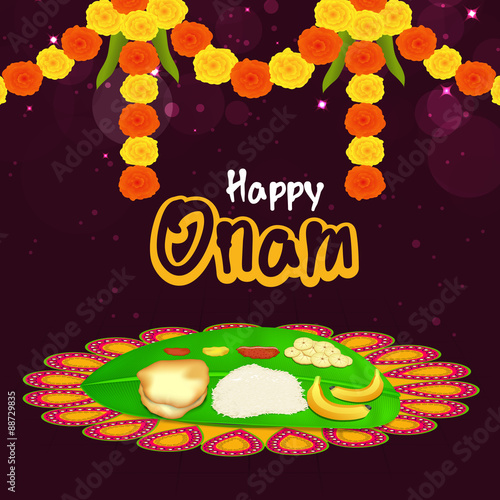 Greeting card for Happy Onam celebration.