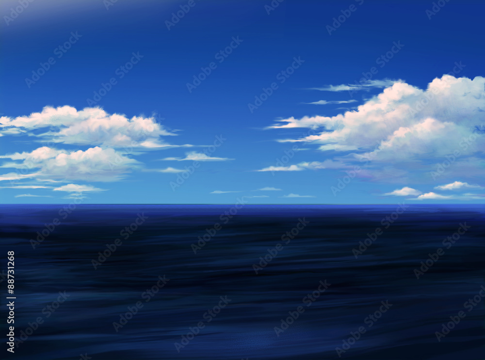 Fototapeta premium 大海原イラスト 昼