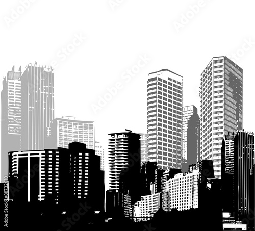 Black and white panorama cities. Vector art