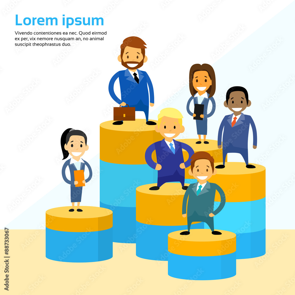 Business People Standing Financial Circle Graph Business People Standing Financial Circle Graph