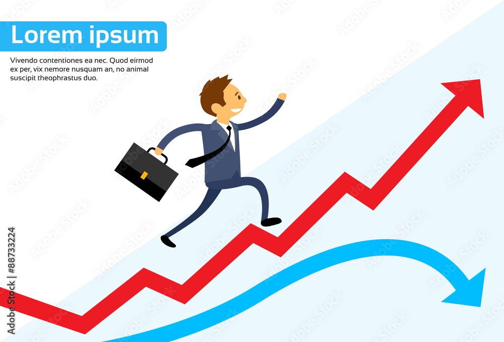 Businessman Running Red Arrow Graph Up Climbing Businessman Running Red Arrow Graph Up Climbing