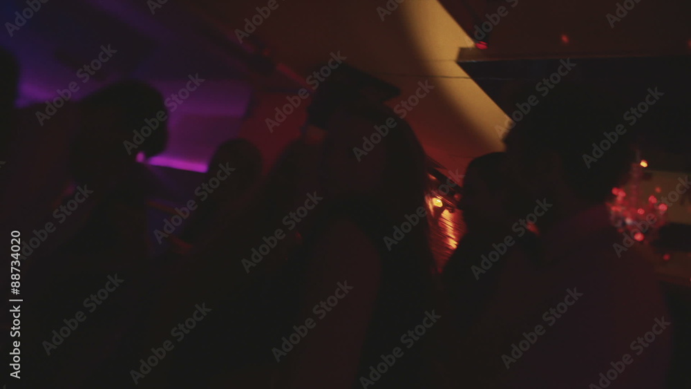 Silhouettes of party crowd in Night Club with disco lights Silhouettes of party crowd in Night Club with disco lights