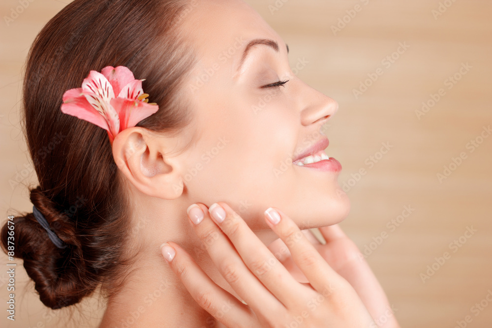 Pretty woman making massage herself Pretty woman making massage herself