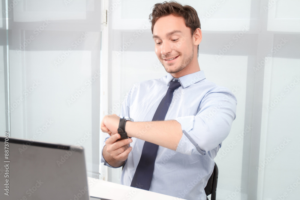 Call center operator watching time Call center operator watching time