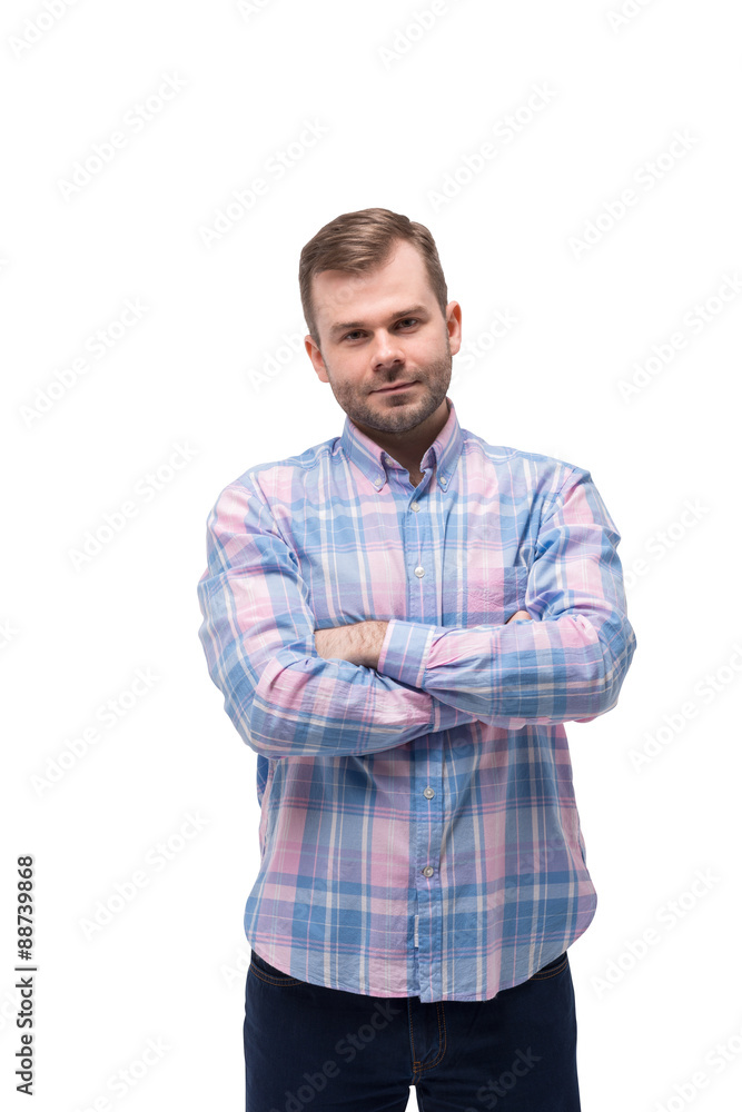Young handsome man with crossed hands. Isolated. Young handsome man with crossed hands. Isolated.