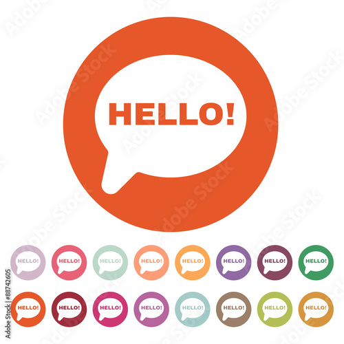 The hello icon. Greet and hi symbol. Flat