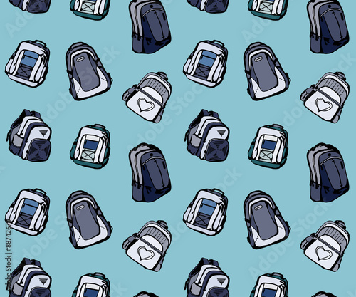 Seamless pattern with different cute school bags