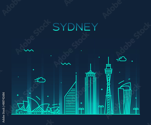 Sydney skyline trendy vector illustration linear