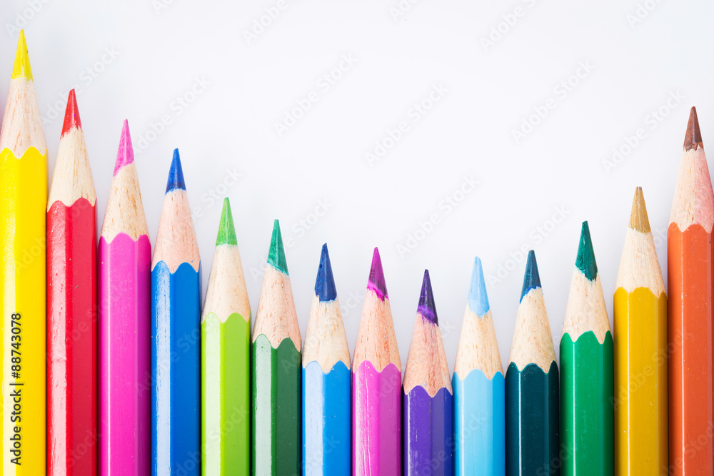 Colour pencils isolated on white background close up Colour pencils isolated on white background close up