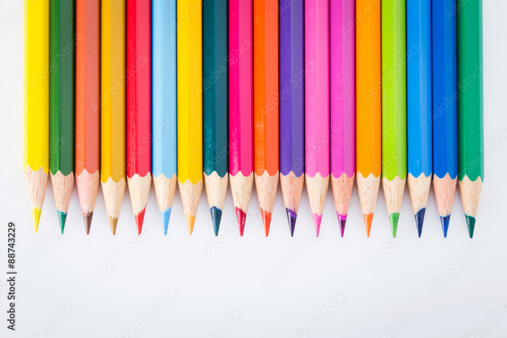 Colour pencils isolated on white background close up Colour pencils isolated on white background close up