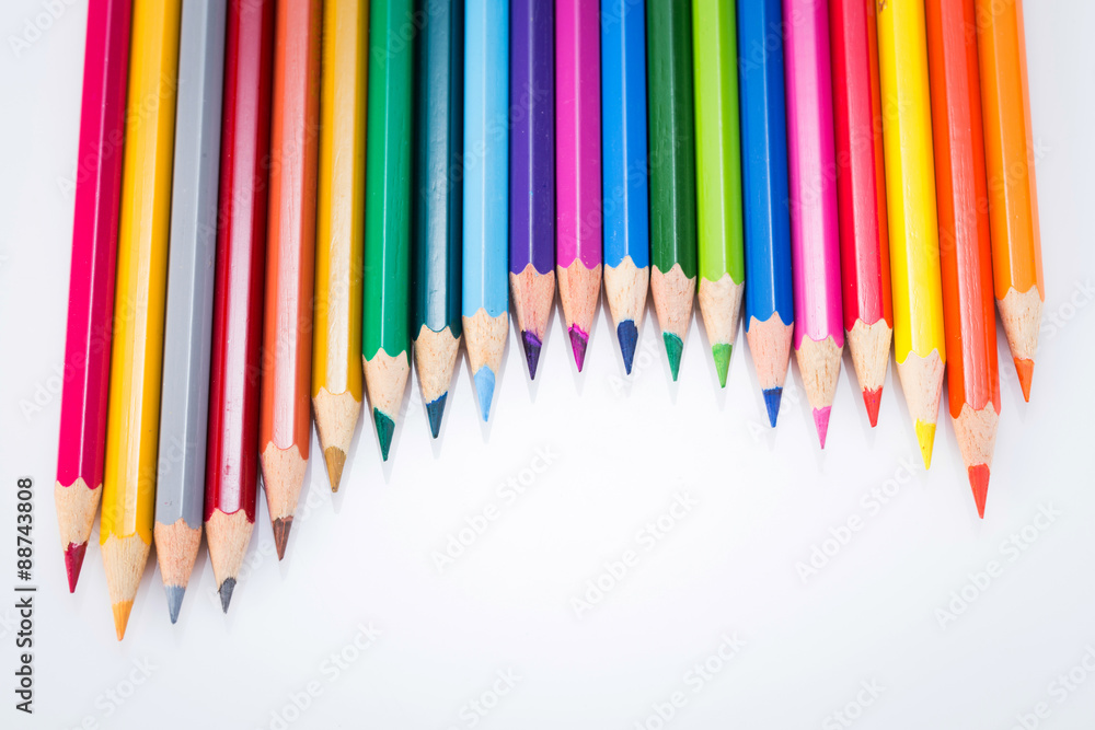 Colour pencils isolated on white background close up Colour pencils isolated on white background close up