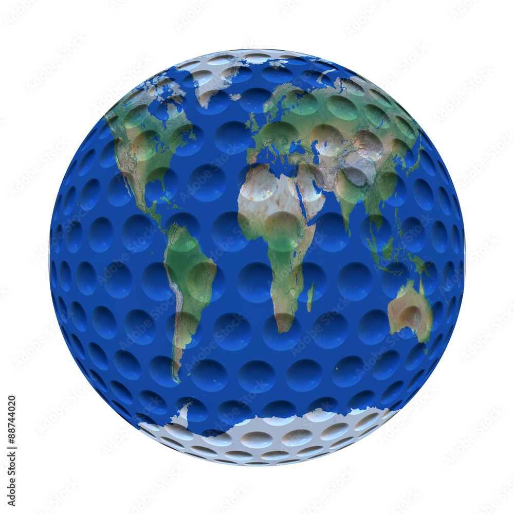 Wie Viele Golfbälle Liegen Auf Dem Mond Golfball mit Weltkarte - Earth texture by NASA.gov Stock Illustration