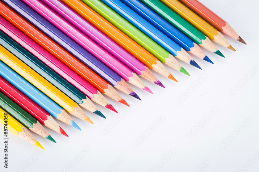 Colour pencils isolated on white background close up Colour pencils isolated on white background close up