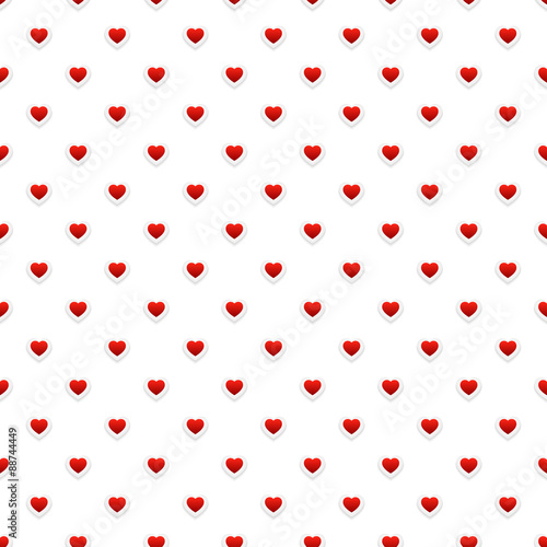 Seamless Pattern with White Red Hearts. Vector Texture.