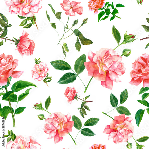 Vintage style watercolour roses seamless background pattern