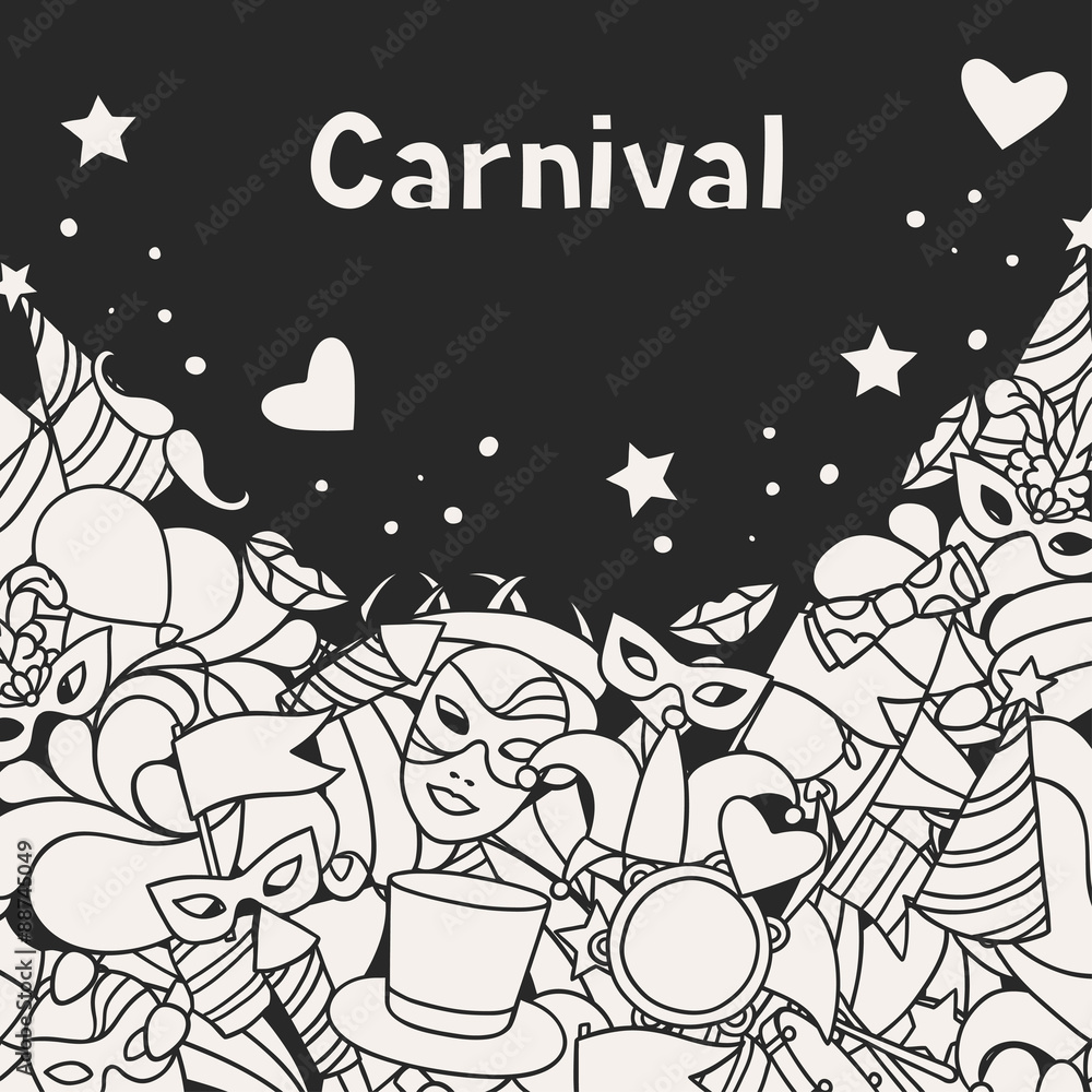 Carnival show background with doodle icons and objects