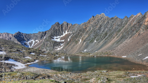 Beautiful lake at the foot of the mountain range