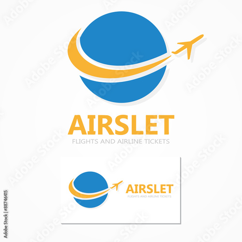 Logo combination of a globe and airplane