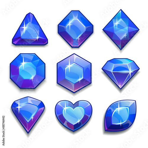 Set of cartoon blue jewels