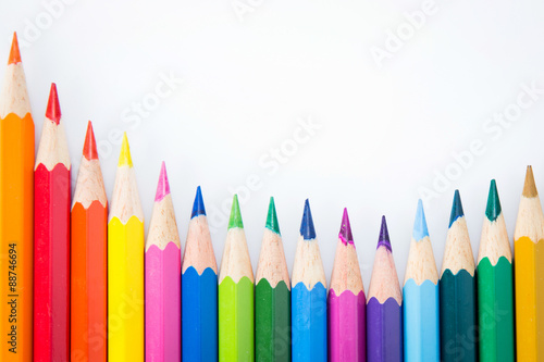 Colour pencils isolated on white background close up