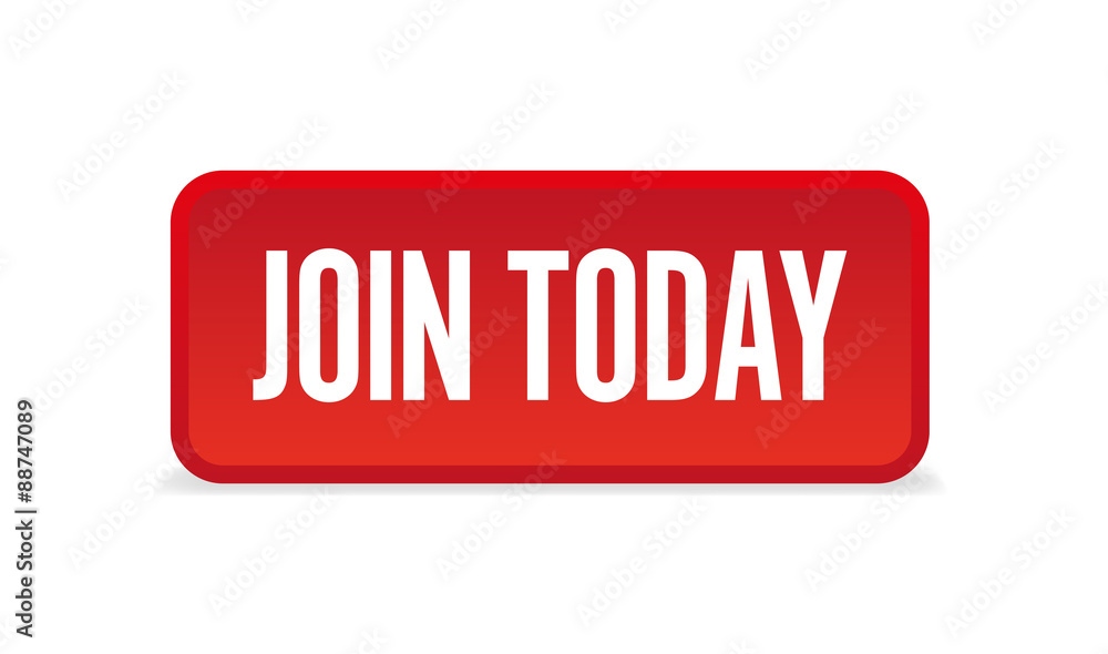 Join today red three-dimensional square button isolated on white background Join today red three-dimensional square button isolated on white background