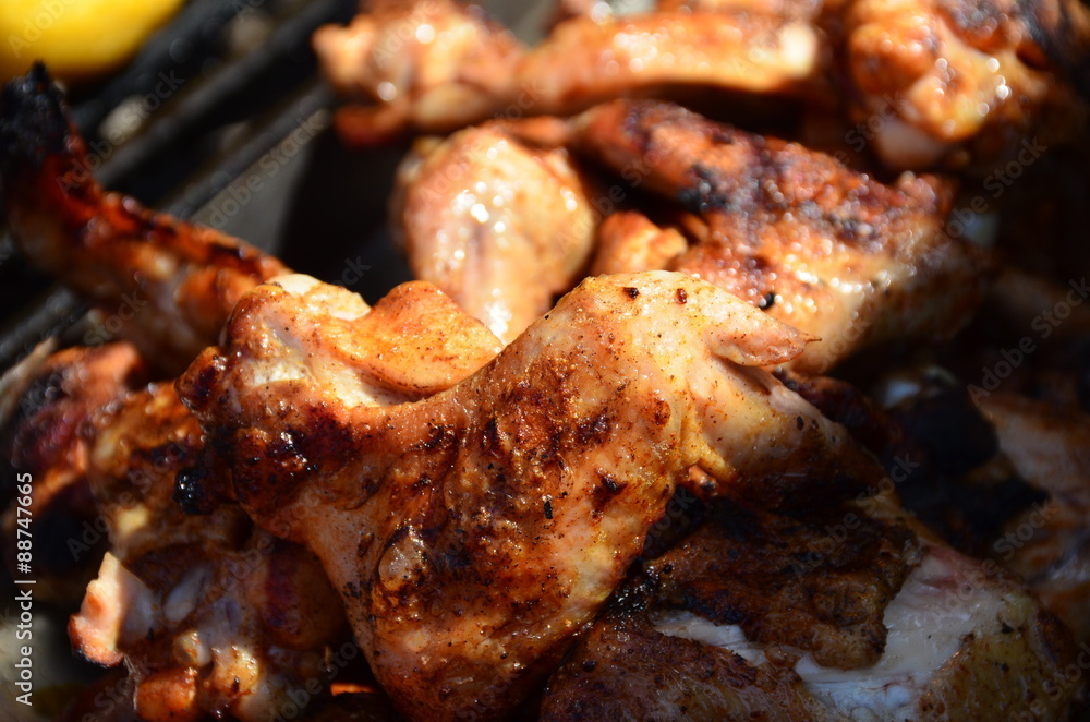Grilled chicken Wings on the grill