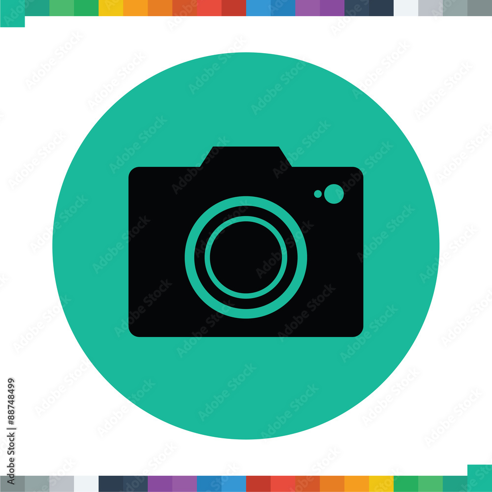 Flat DSLR camera icon in a circle. Flat DSLR camera icon in a circle.