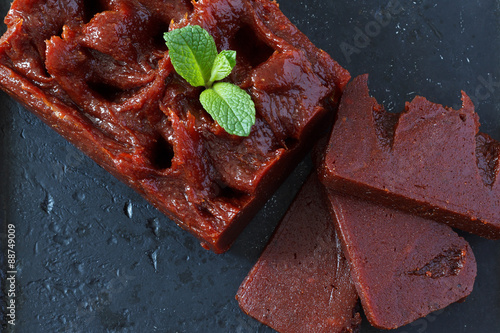 Brazilian dessert goiabada with mint photo