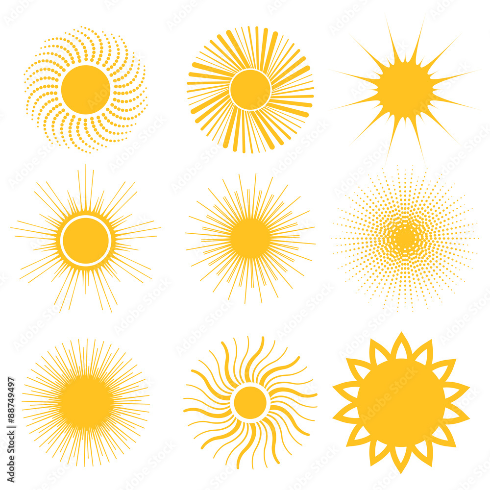 Sun icon set. Abstract and unusual sun icons. Vector illustration. Sun icon set. Abstract and unusual sun icons. Vector illustration.