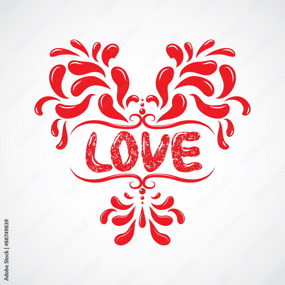 Fototapeta premium Messy hand drawn romantic poster. Heart resembling shapes orname